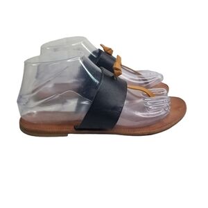 Joie a la plage Nice flat black tan leather thong sandals